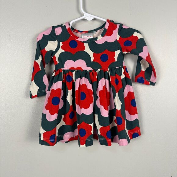 Hanna Andersson Other - Hanna Andersson Girls 60 cm 3-6 Month Long Sleeve Floral Skater Dress Pink Green